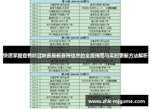 快速掌握查看欧冠联赛最新赛程信息的全面指南与实时更新方法解析