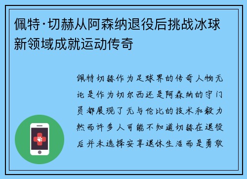 佩特·切赫从阿森纳退役后挑战冰球新领域成就运动传奇